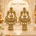 Antique Gold Peacock Chandbali Jhumka Earrings with Pearl Detailing | Matte Gold