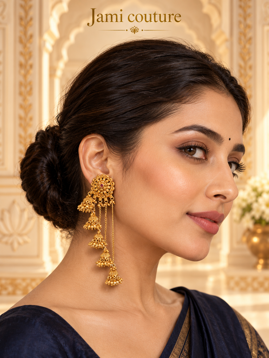 Antique Gold Cascading Jhumka Earrings with Pearl Detailing | Long Statement Earrings
