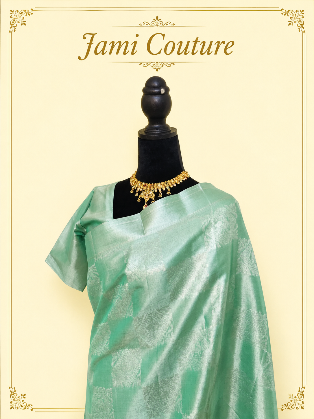 Sea Green Tissue Silk Saree with Silver Zari Weave | Matching Stitched Blouse
