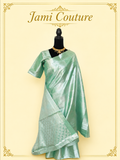 Sea Green Tissue Silk Saree with Silver Zari Weave | Matching Stitched Blouse