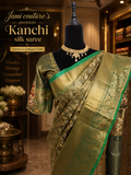 Green & Antique Gold Kanchivaram Silk Saree with Zari Weave | Maggam Work Stitched Blouse