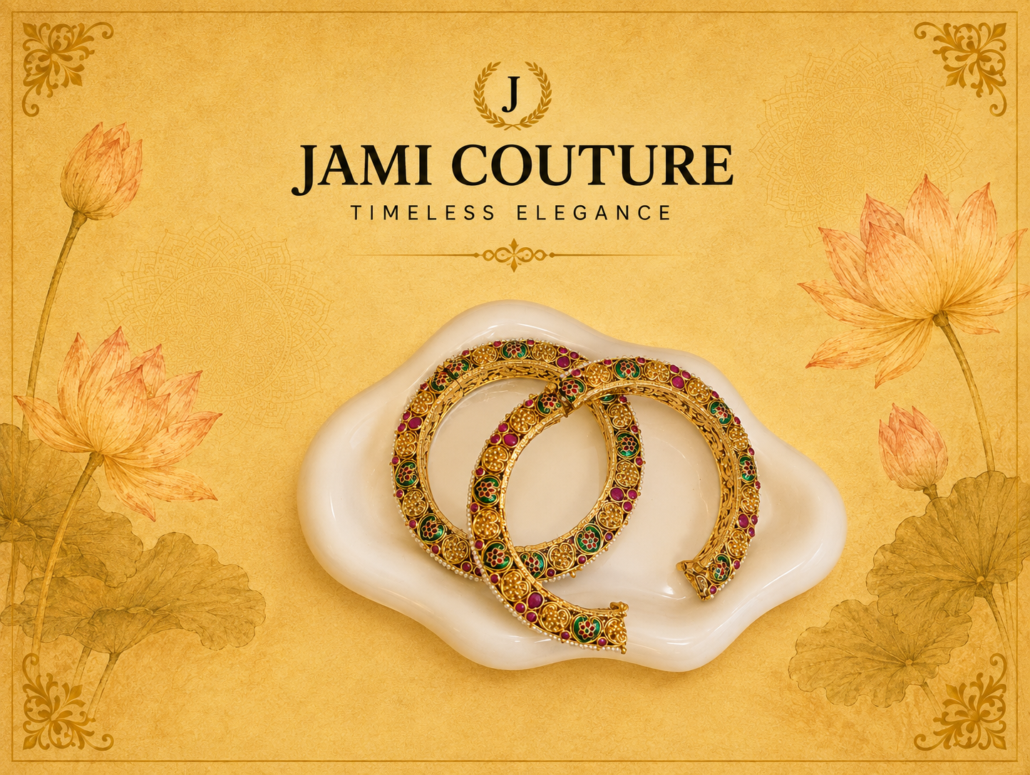 Antique Gold Openable Bangles with Ruby, Emerald & Pearl Detailing | Traditional Temple Jewelry (Set of 2)