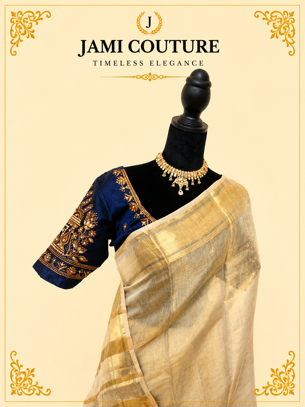 Golden Kadhi Tissue Silk Saree with Wide Zari Border & Tasseled Pallu | Premium Traditional Saree