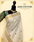 Cream & Gold Kerala Tissue Silk Saree with Green Leaf Buti & Zari Border | Premium Traditional Saree