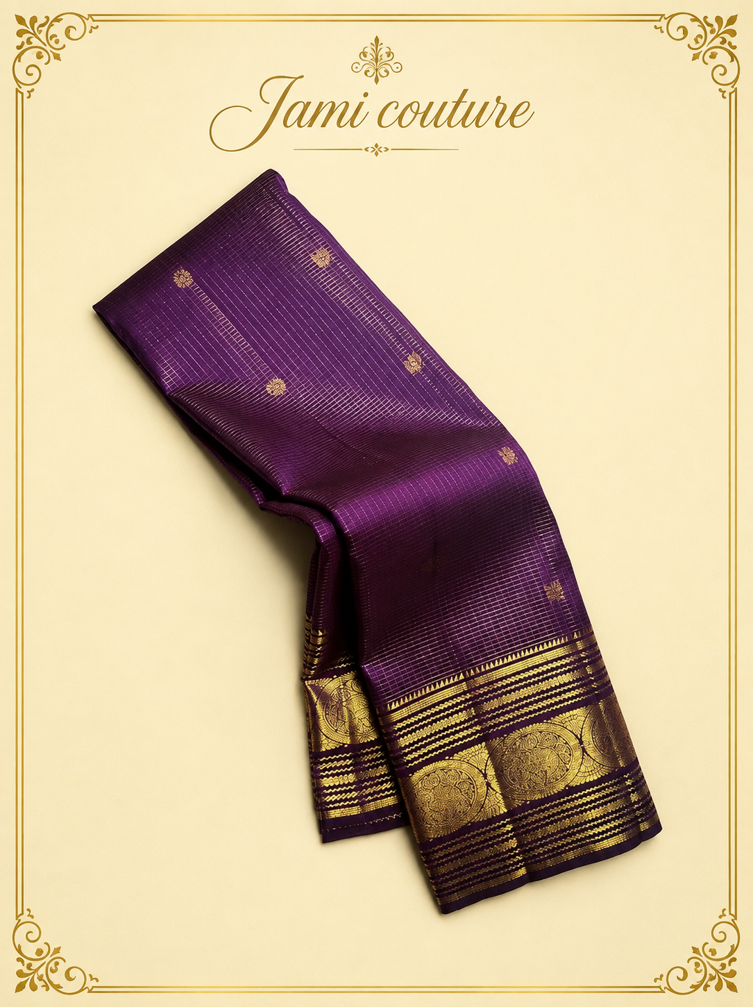 Purple Banarasi Soft Silk Saree with Gold Zari Peacock Border | Matching Stitched Blouse