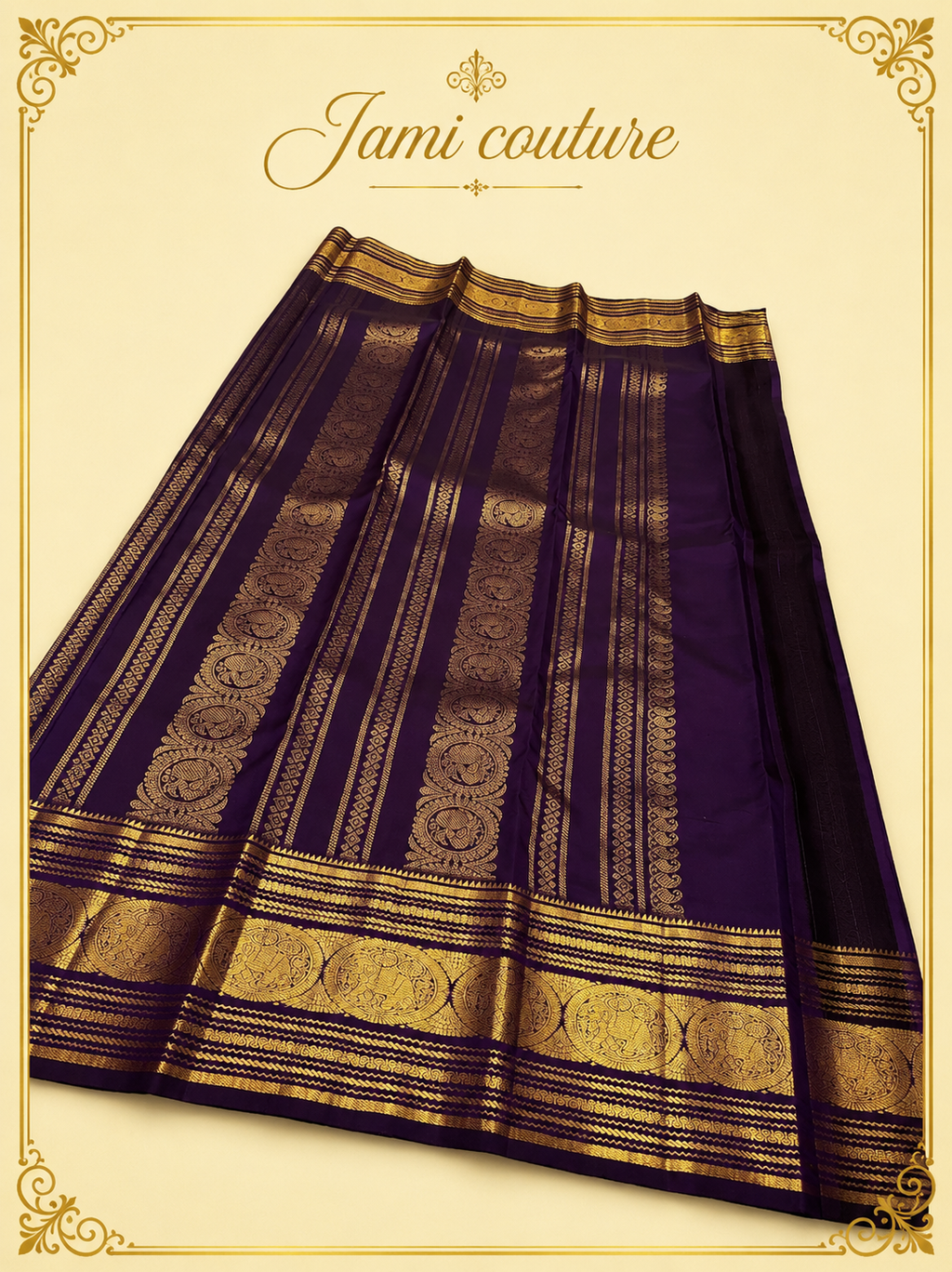 Purple Banarasi Soft Silk Saree with Gold Zari Peacock Border | Matching Stitched Blouse