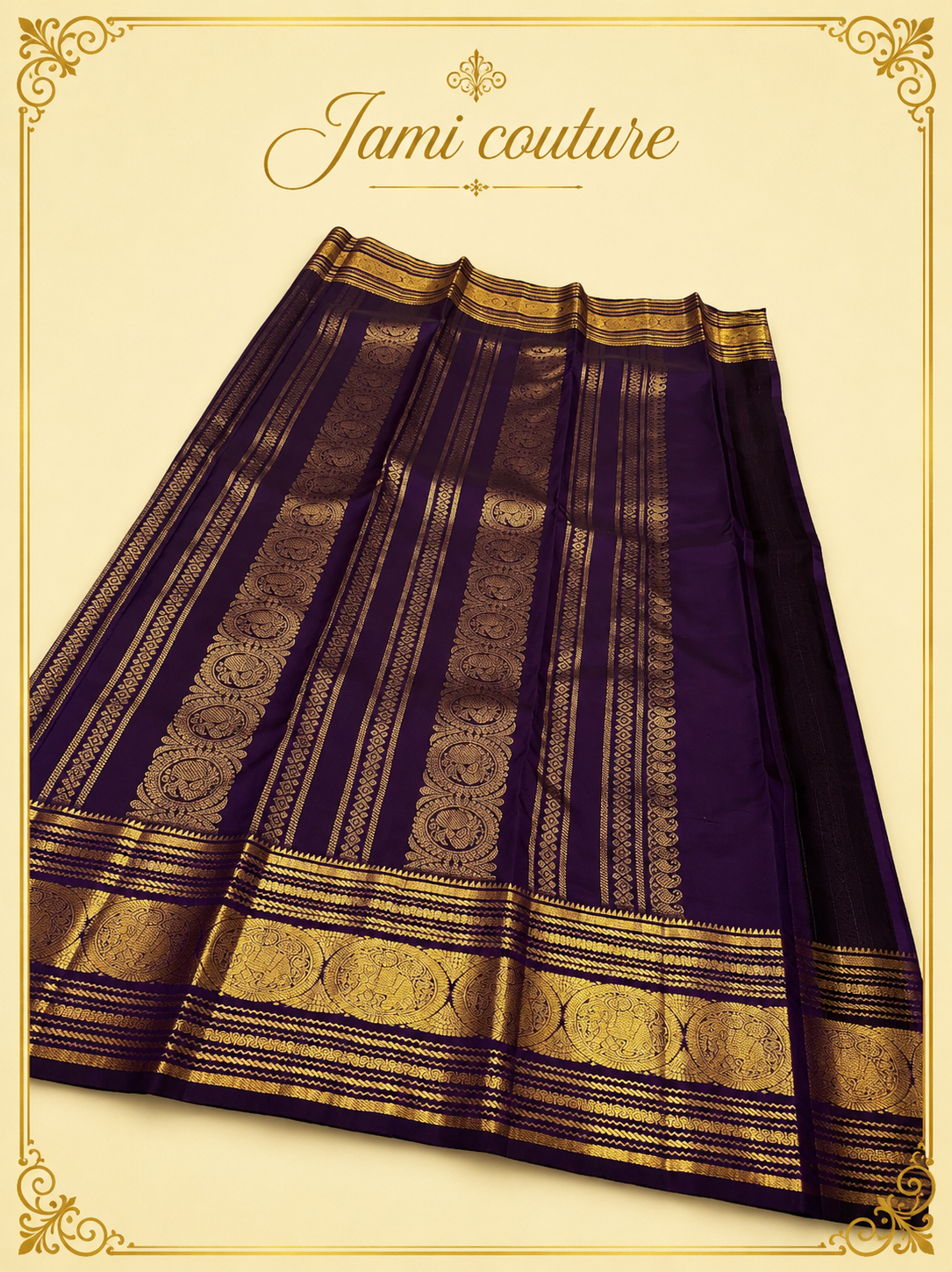 Purple Banarasi Soft Silk Saree with Gold Zari Peacock Border | Matching Stitched Blouse