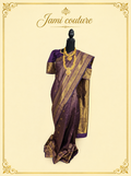 Purple Banarasi Soft Silk Saree with Gold Zari Peacock Border | Matching Stitched Blouse