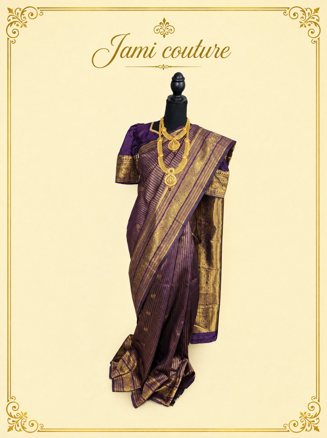 Purple Banarasi Soft Silk Saree with Gold Zari Peacock Border | Matching Stitched Blouse