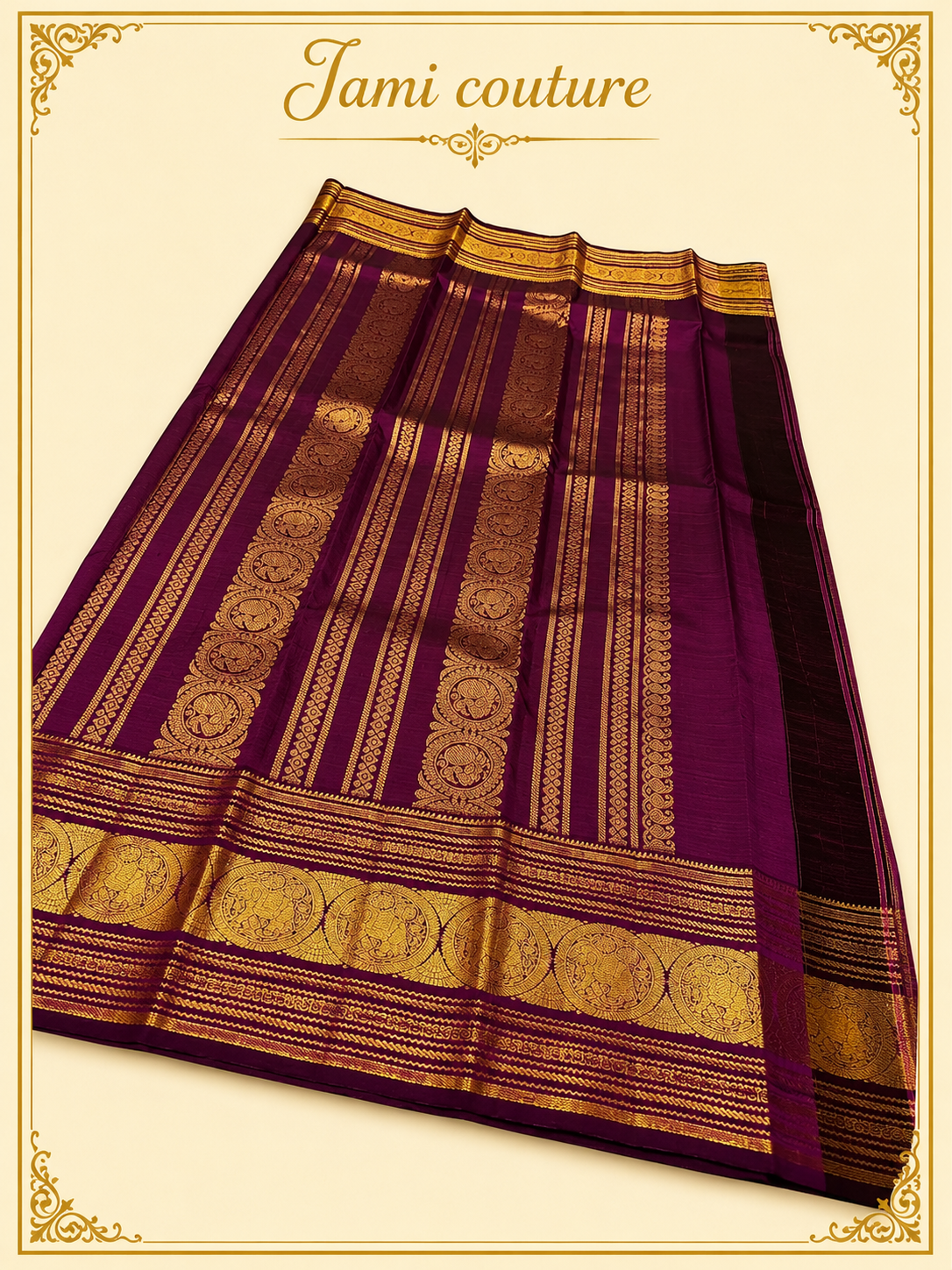 Wine Maroon Banarasi Soft Silk Saree with Gold Zari Peacock Border | Matching Stitched Blouse