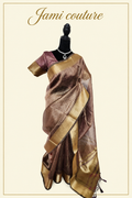 Wine Tissue Organza Saree with Gold Zari Checks & Wide Zari Border | Matching Stitched Blouse