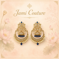Antique Gold Kundan Chandbali Jhumka Earrings with Blue Bead & Pearl Drops | Traditional Bridal Jewelry