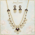 Ruby, Green & White Kundan Layered Necklace Set with Matching Earrings | Gold-Toned Statement Bridal Jewelry