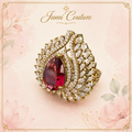 Ruby & American Diamond Statement Cocktail Ring | Gold-Toned Adjustable Jewelry