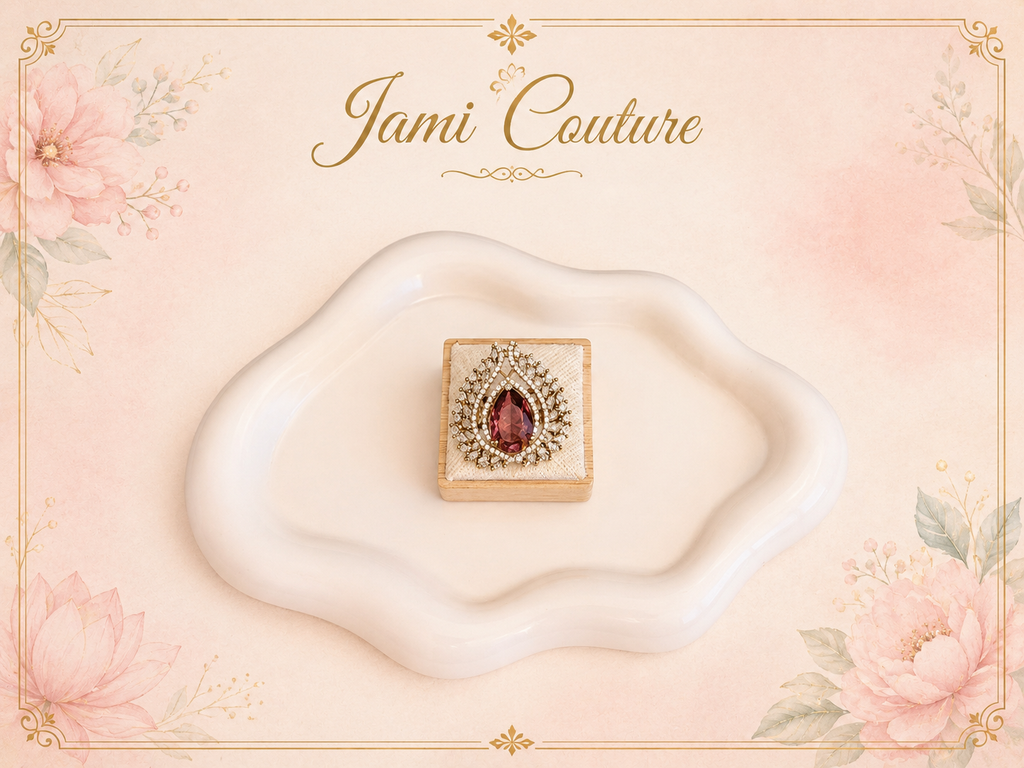 Ruby & American Diamond Statement Cocktail Ring | Gold-Toned Adjustable Jewelry