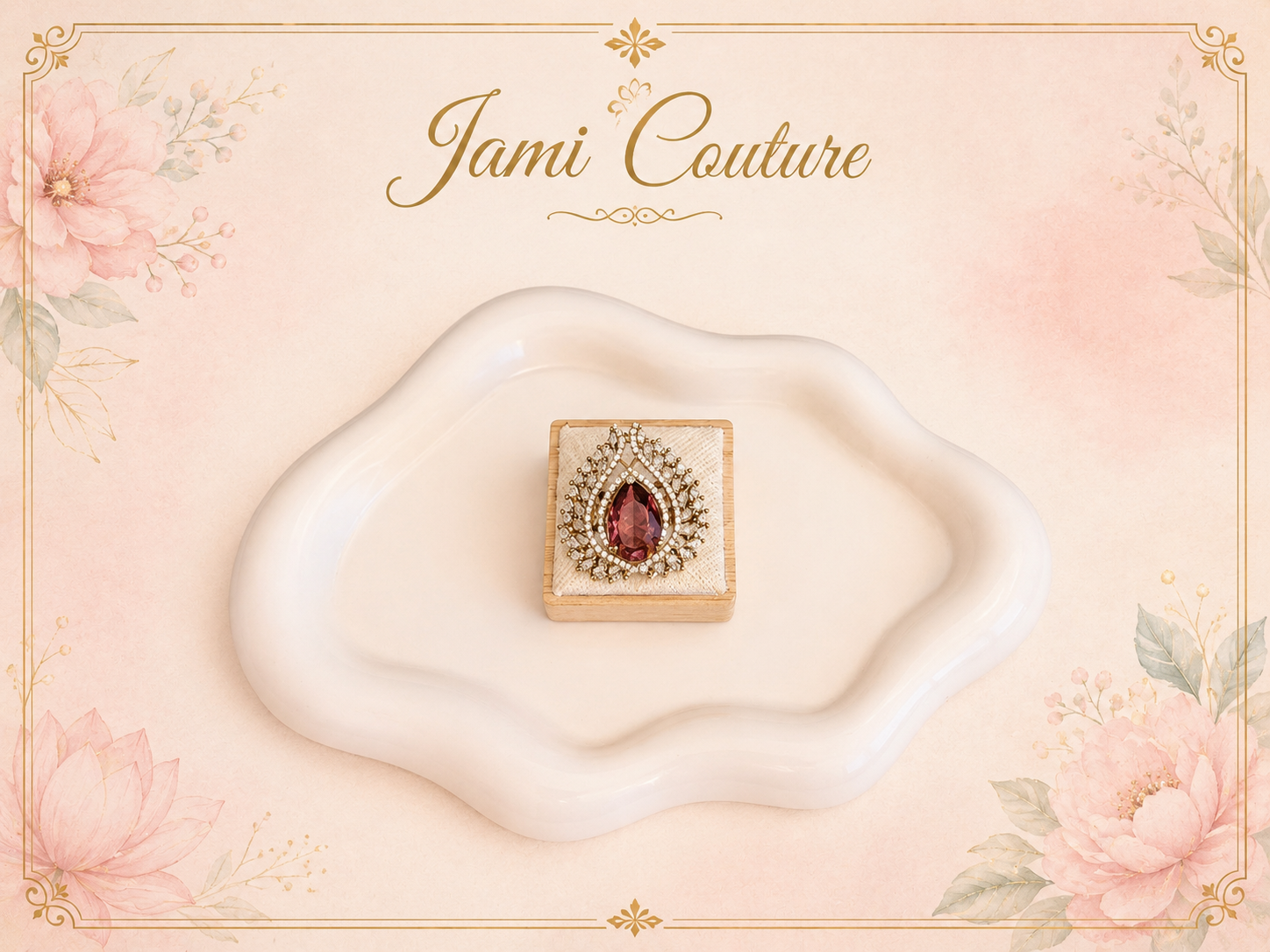 Ruby & American Diamond Statement Cocktail Ring | Gold-Toned Adjustable Jewelry