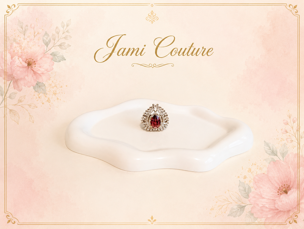 Ruby & American Diamond Statement Cocktail Ring | Gold-Toned Adjustable Jewelry