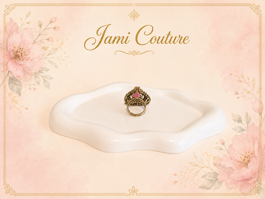Ruby & American Diamond Statement Cocktail Ring | Gold-Toned Adjustable Jewelry