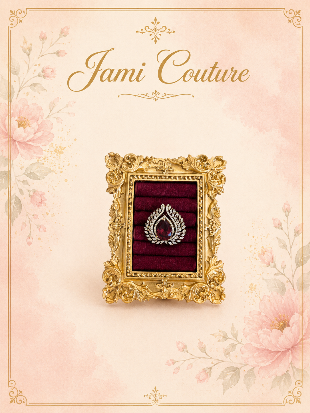 Ruby & American Diamond Statement Cocktail Ring | Gold-Toned Adjustable Jewelry