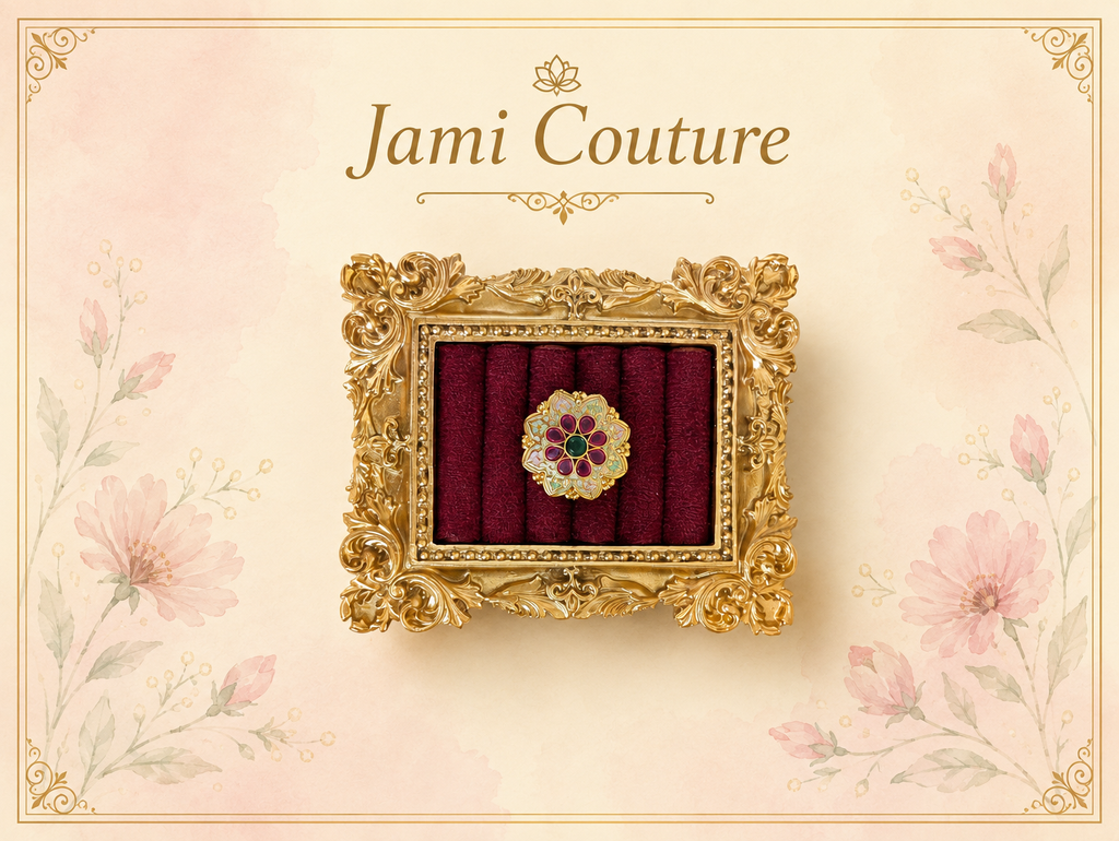 Ruby & Emerald Kundan Floral Meenakari Statement Ring | Gold-Toned Adjustable Temple Jewelry