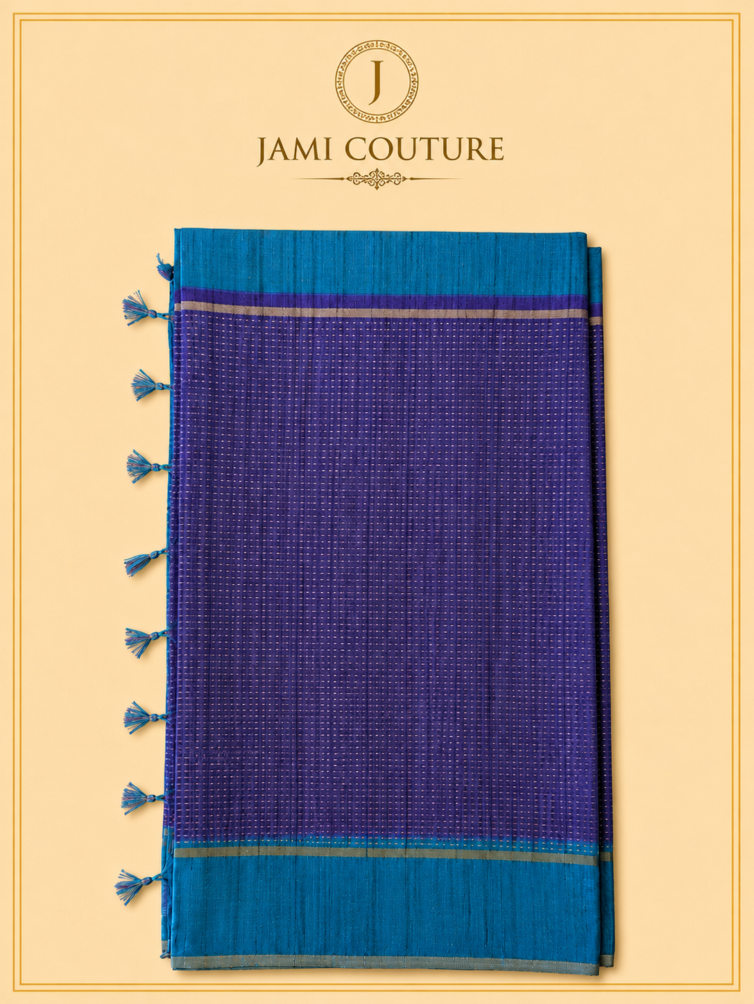 Royal Purple & Teal Handloom Silk Cotton Saree with Zari Check Weave | Matching Teal Blouse