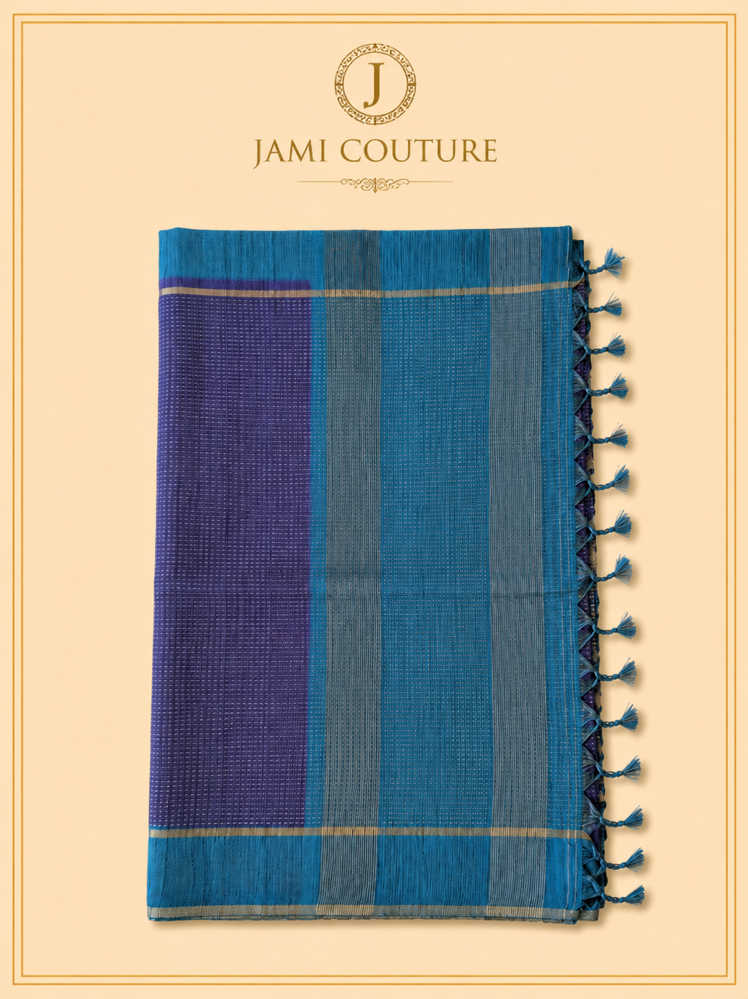 Royal Purple & Teal Handloom Silk Cotton Saree with Zari Check Weave | Matching Teal Blouse