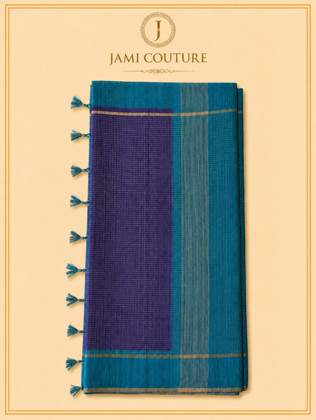 Royal Purple & Teal Handloom Silk Cotton Saree with Zari Check Weave | Matching Teal Blouse