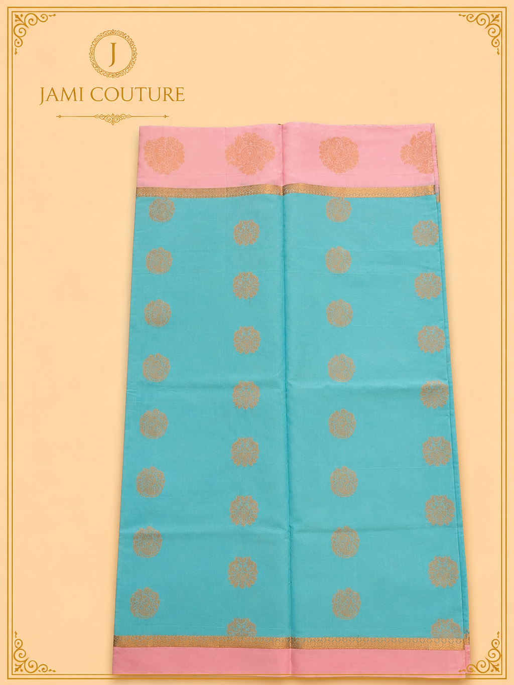Sky Blue Premium Silk Cotton Saree with Woven Zari Buttis | Contrast Pink Blouse