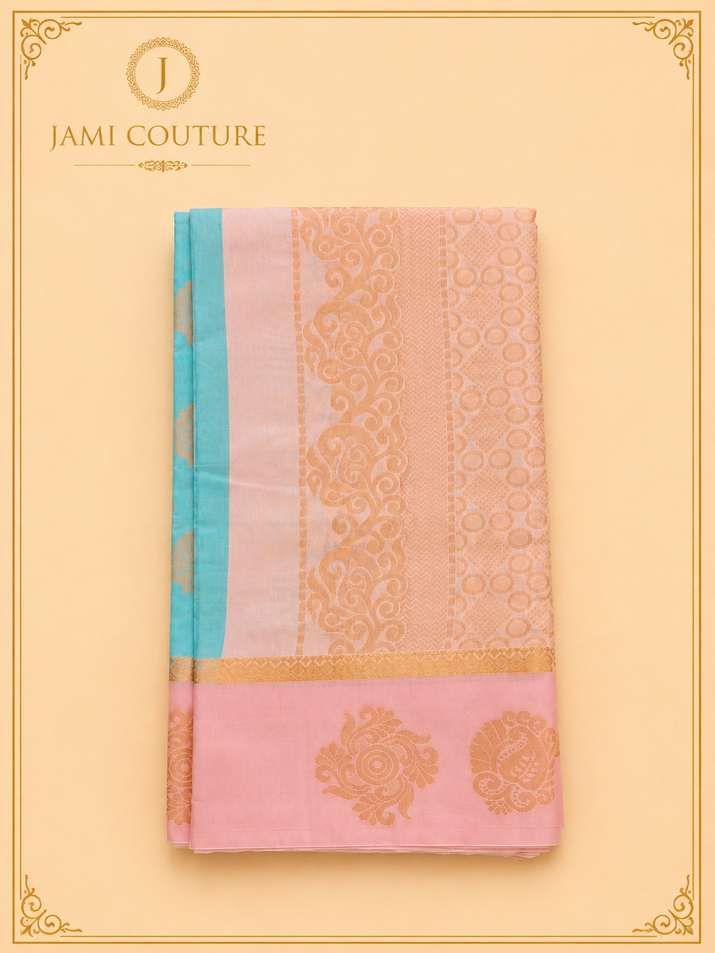 Sky Blue Premium Silk Cotton Saree with Woven Zari Buttis | Contrast Pink Blouse