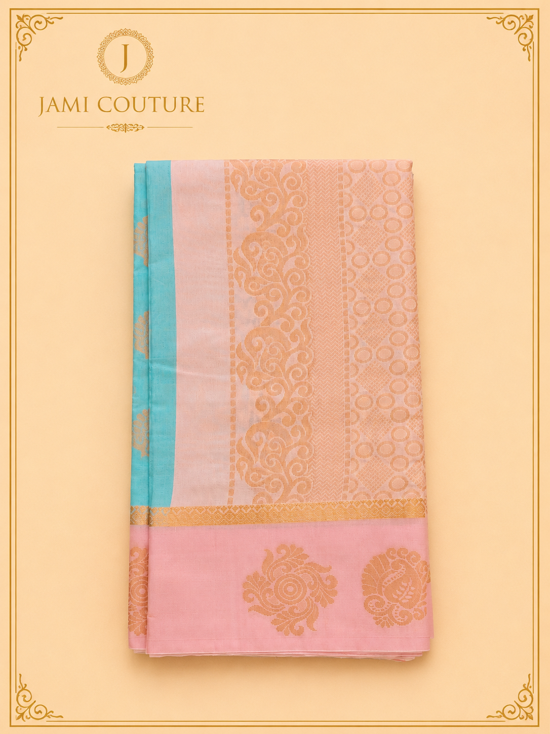 Sky Blue Premium Silk Cotton Saree with Woven Zari Buttis | Contrast Pink Blouse