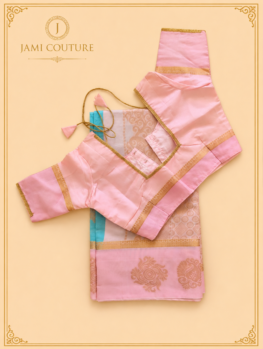 Sky Blue Premium Silk Cotton Saree with Woven Zari Buttis | Contrast Pink Blouse