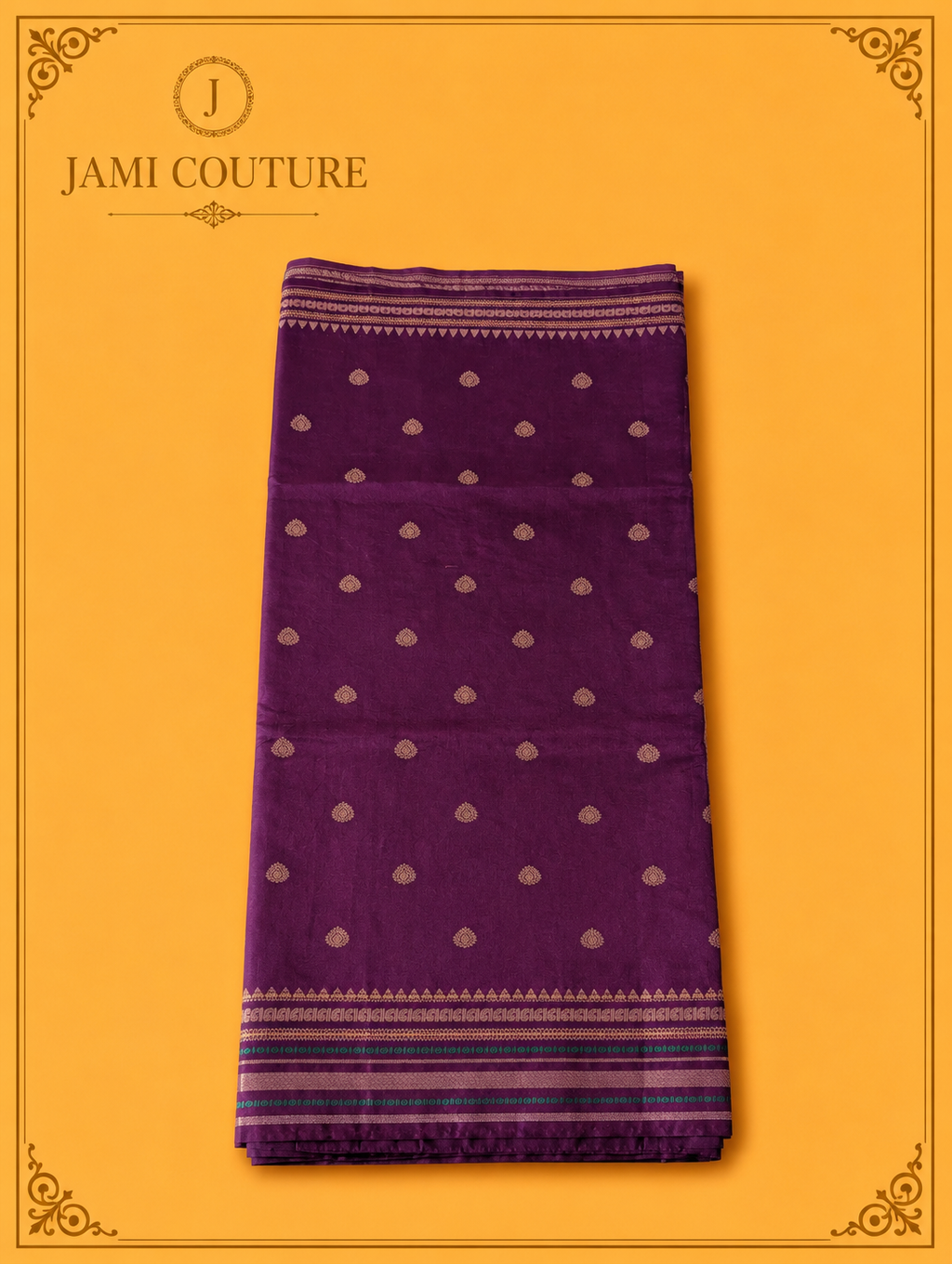 Royal Purple Warm Silk Saree with Zari Butti & Multicolor Striped Border | Matching Zari Blouse