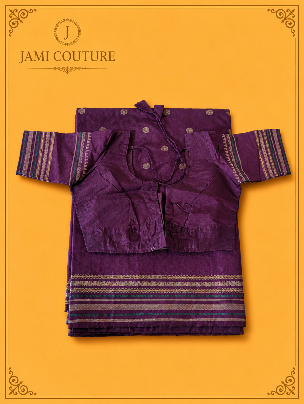 Royal Purple Warm Silk Saree with Zari Butti & Multicolor Striped Border | Matching Zari Blouse