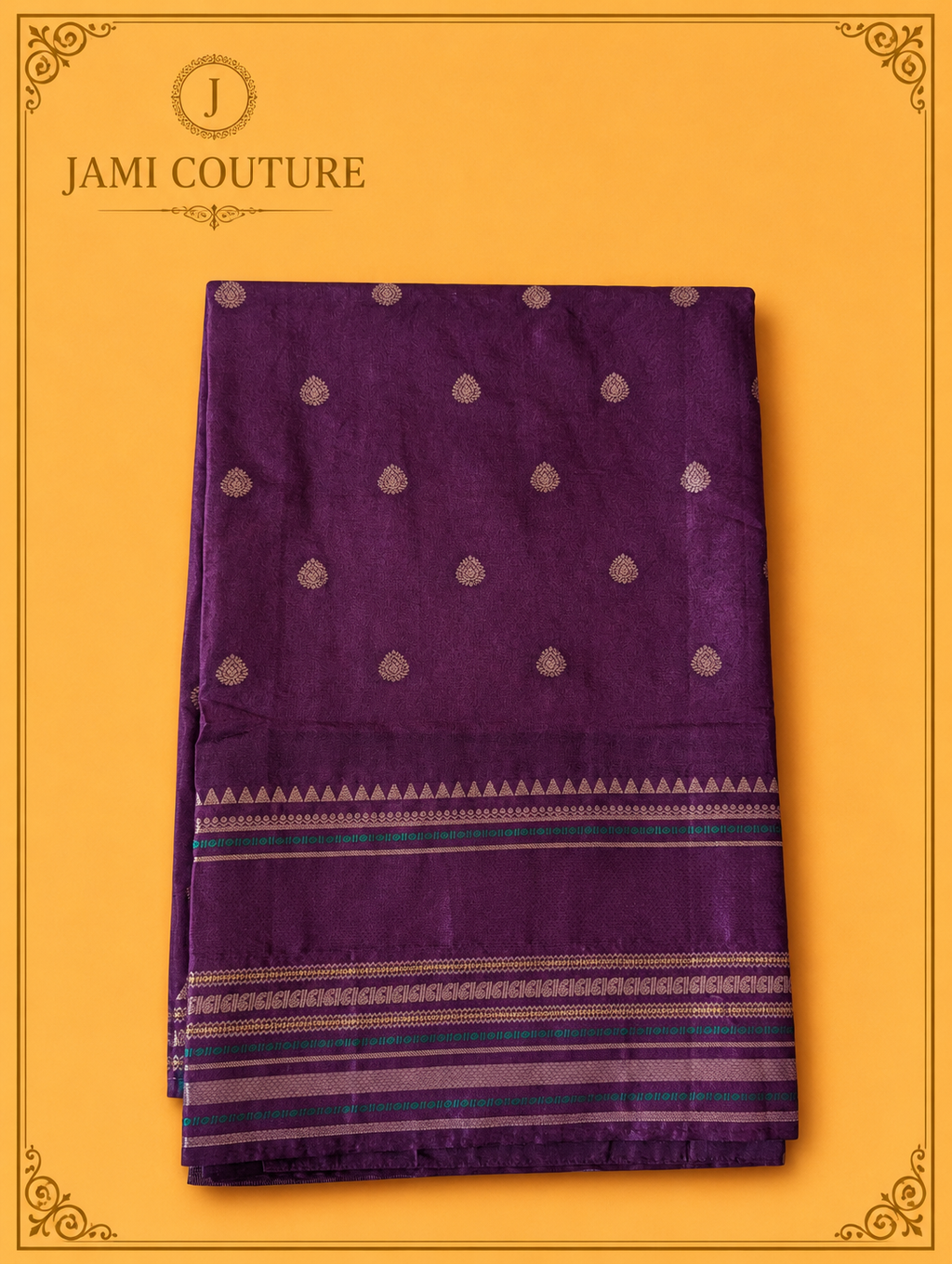 Royal Purple Warm Silk Saree with Zari Butti & Multicolor Striped Border | Matching Zari Blouse