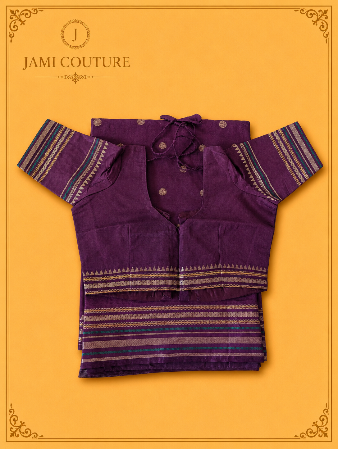 Royal Purple Warm Silk Saree with Zari Butti & Multicolor Striped Border | Matching Zari Blouse