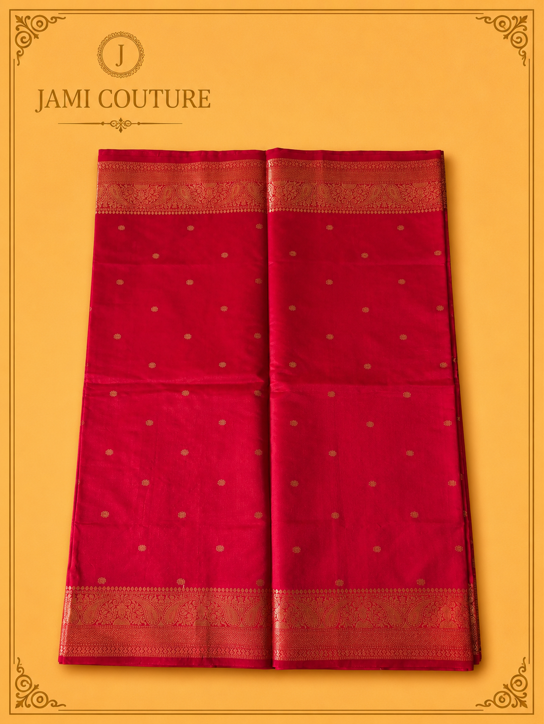 Vivid Red Kanchi-Style Warm Silk Saree with Zari Butti & Paisley Border | Matching Zari Blouse