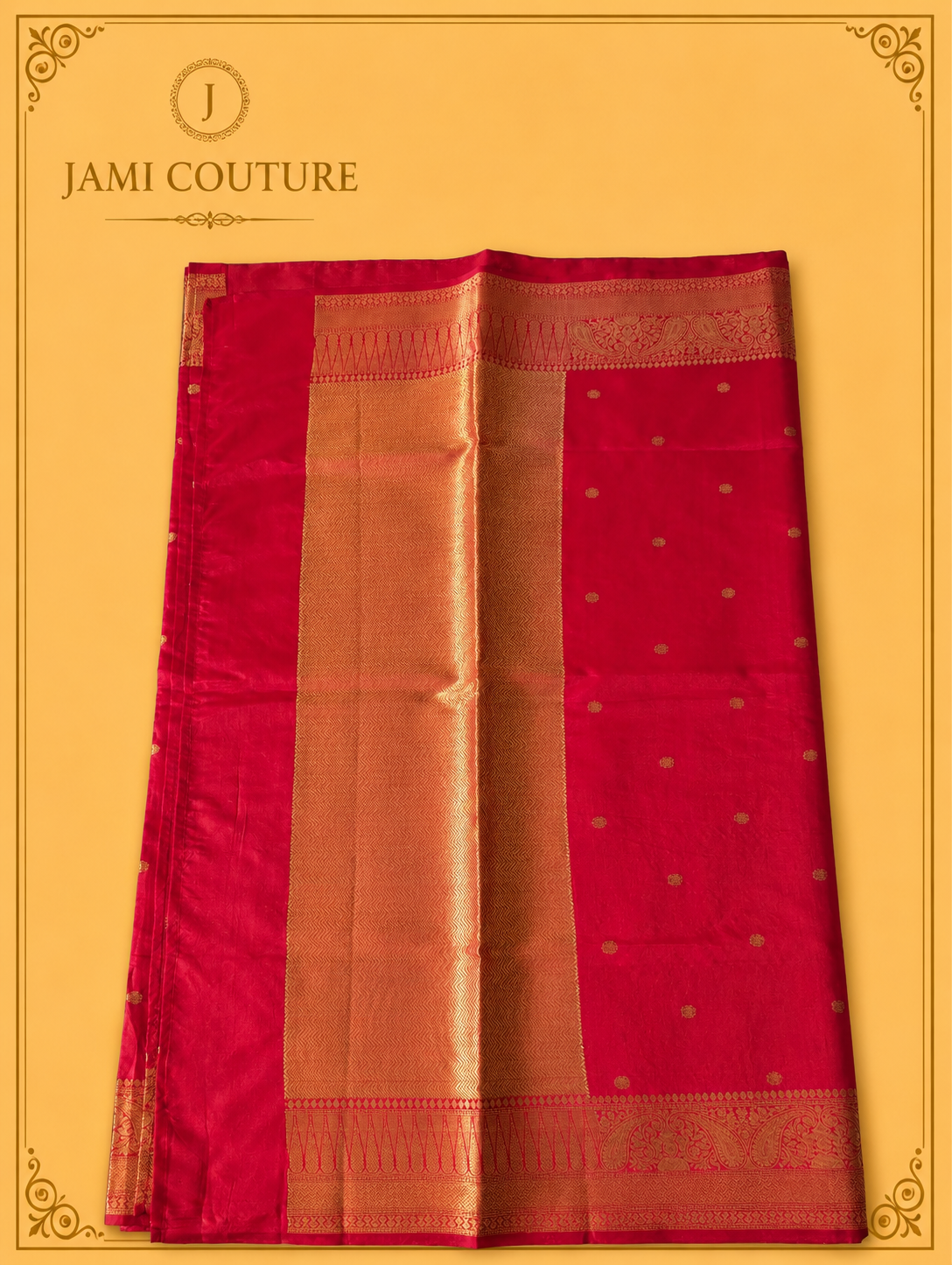 Vivid Red Kanchi-Style Warm Silk Saree with Zari Butti & Paisley Border | Matching Zari Blouse