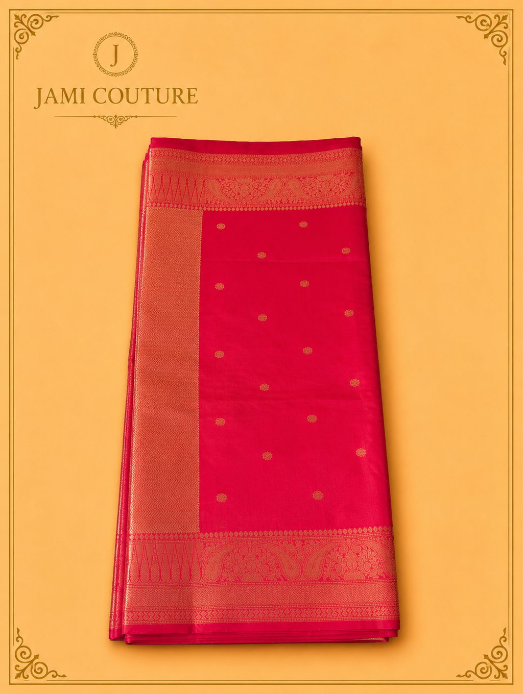 Vivid Red Kanchi-Style Warm Silk Saree with Zari Butti & Paisley Border | Matching Zari Blouse