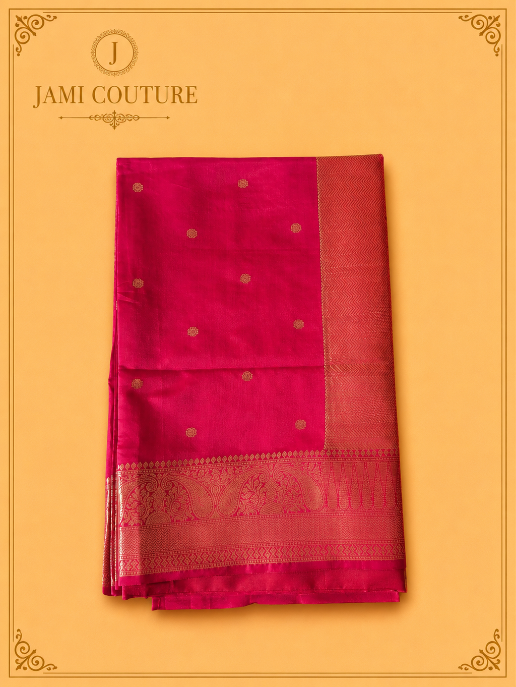 Vivid Red Kanchi-Style Warm Silk Saree with Zari Butti & Paisley Border | Matching Zari Blouse