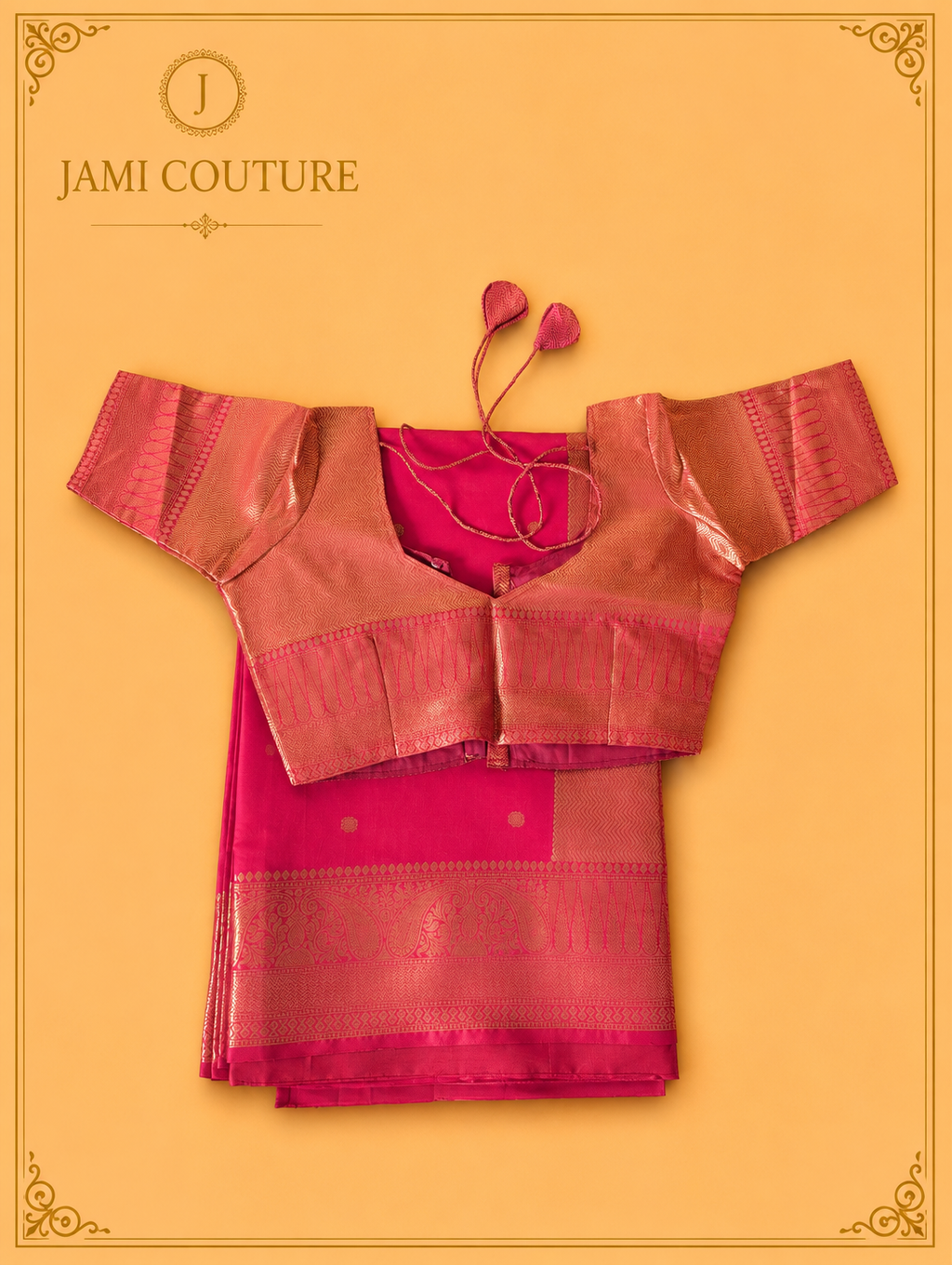 Vivid Red Kanchi-Style Warm Silk Saree with Zari Butti & Paisley Border | Matching Zari Blouse