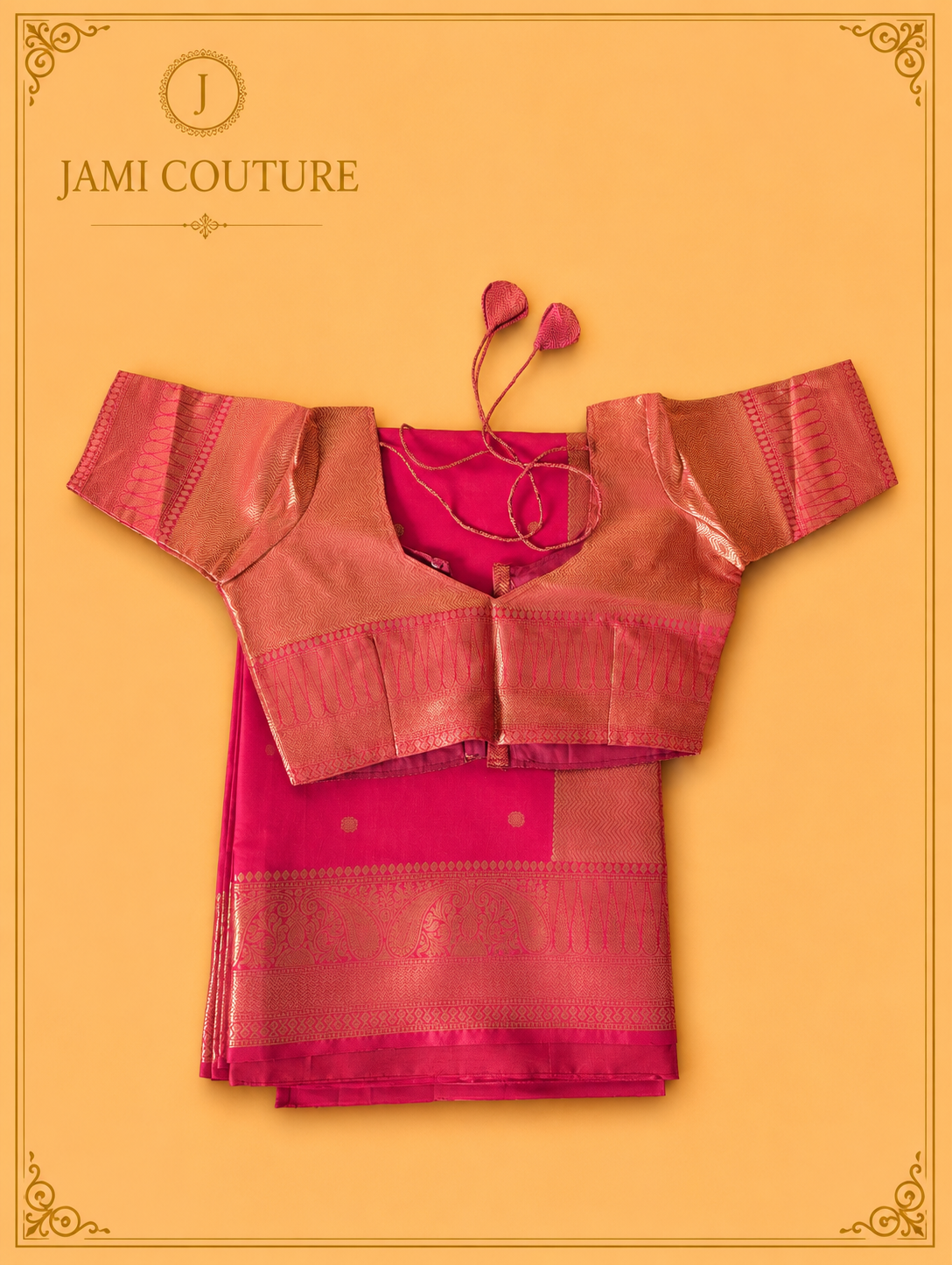 Vivid Red Kanchi-Style Warm Silk Saree with Zari Butti & Paisley Border | Matching Zari Blouse