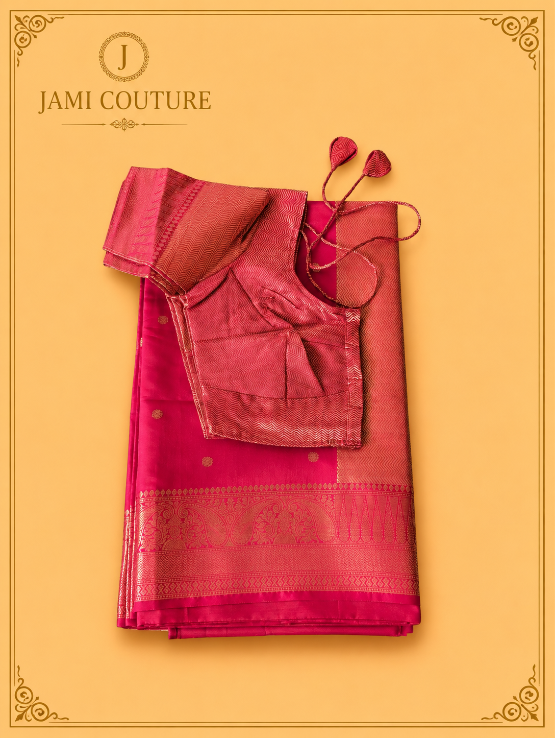Vivid Red Kanchi-Style Warm Silk Saree with Zari Butti & Paisley Border | Matching Zari Blouse