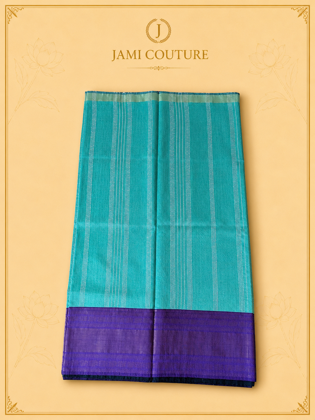 Turquoise & Royal Purple Color-Block Party Wear Silk Saree with Zari Border | Matching Purple Blouse