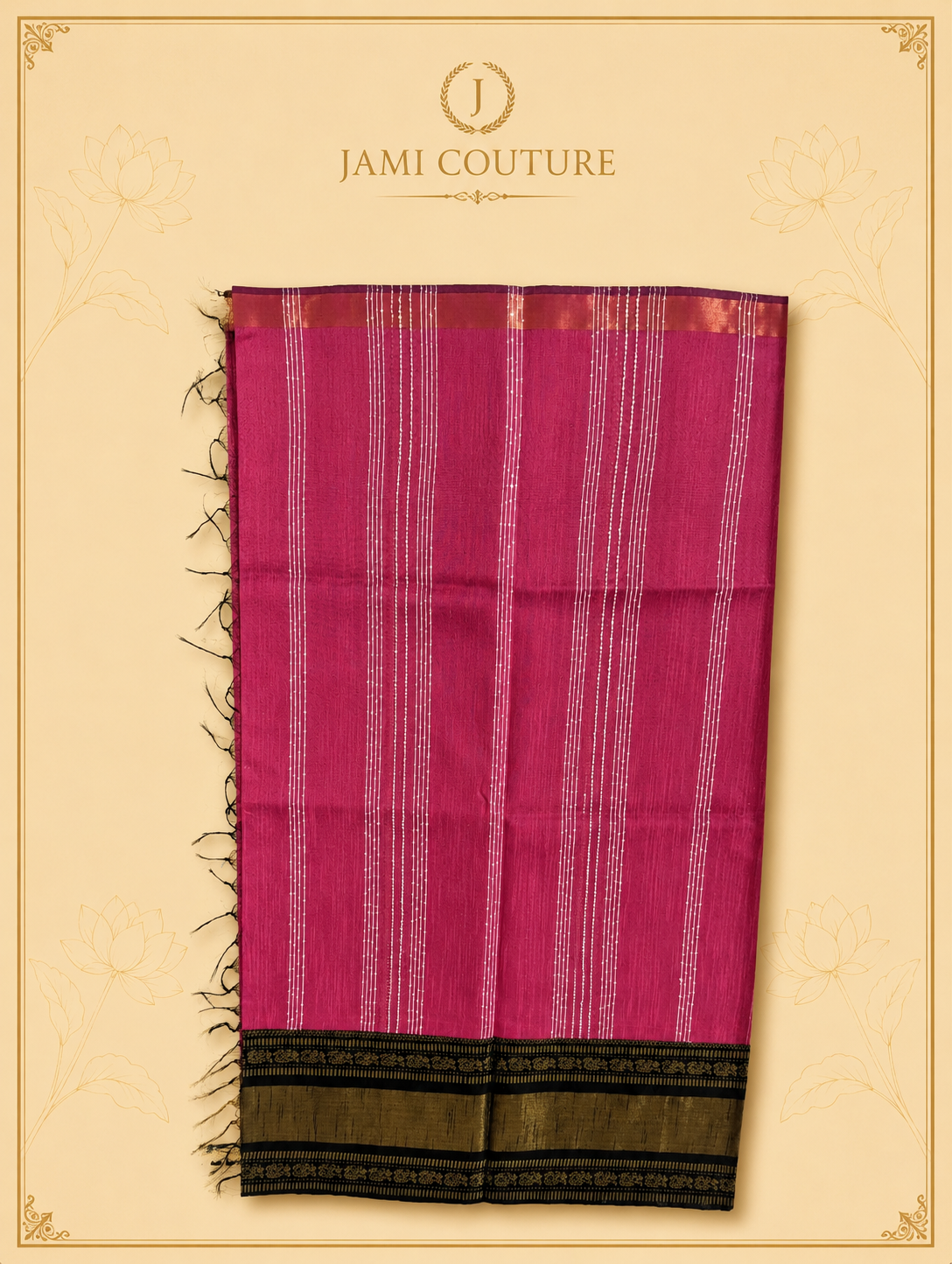 Black & Fuchsia Pink Color-Block Party Wear Silk Saree with Zari Border | Contrast Black Blouse