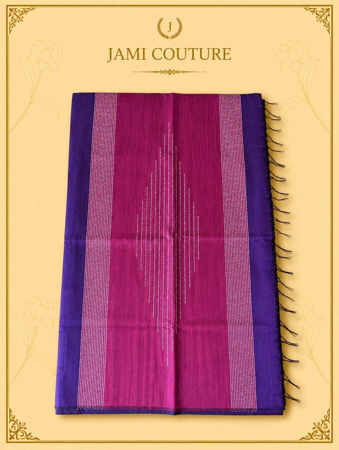 Royal Purple & Magenta Color-Block Party Wear Silk Saree with Fringe Tassels | Contrast Pink Blouse