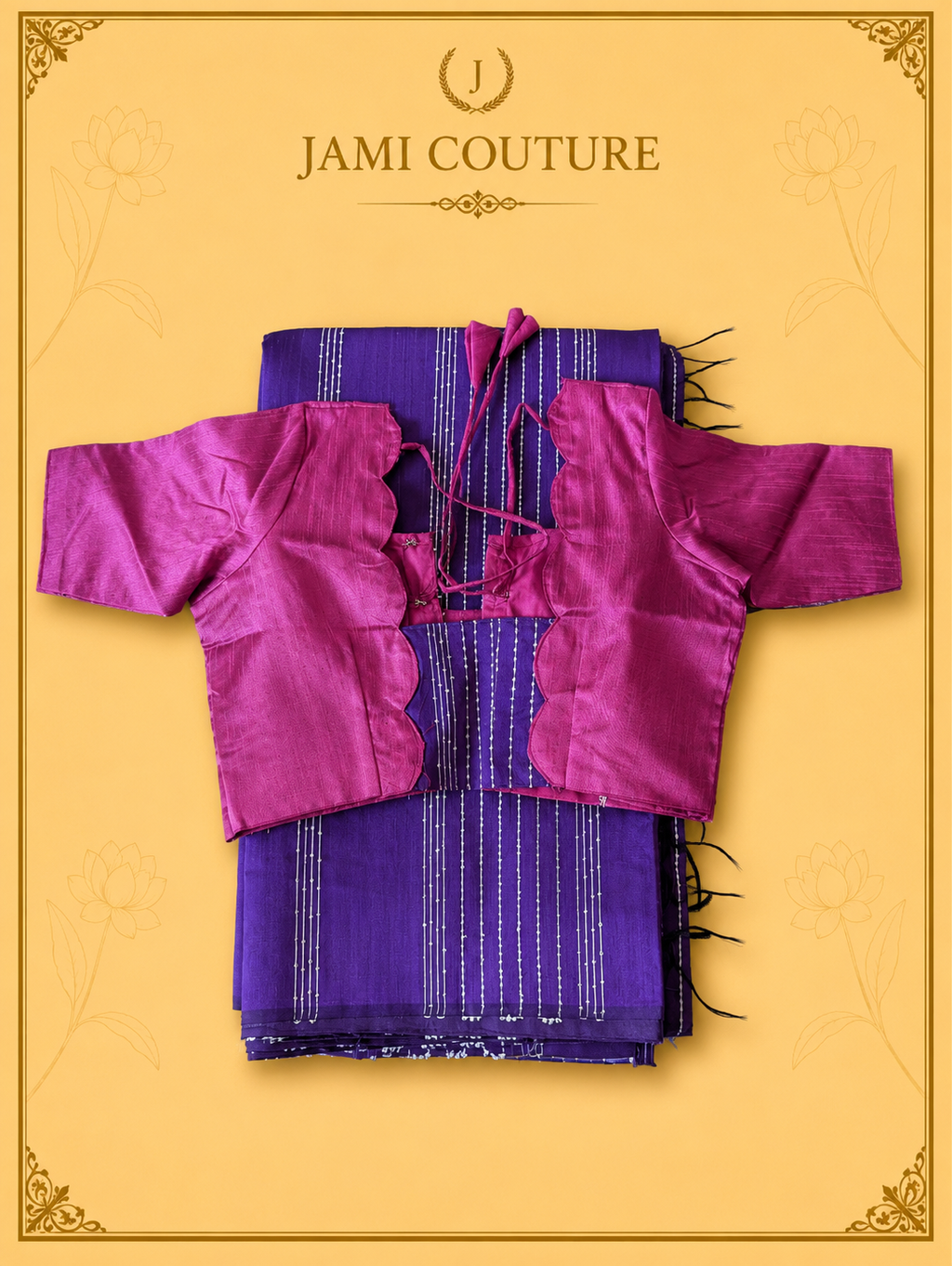 Royal Purple & Magenta Color-Block Party Wear Silk Saree with Fringe Tassels | Contrast Pink Blouse