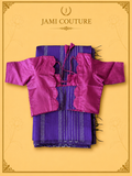 Royal Purple & Magenta Color-Block Party Wear Silk Saree with Fringe Tassels | Contrast Pink Blouse