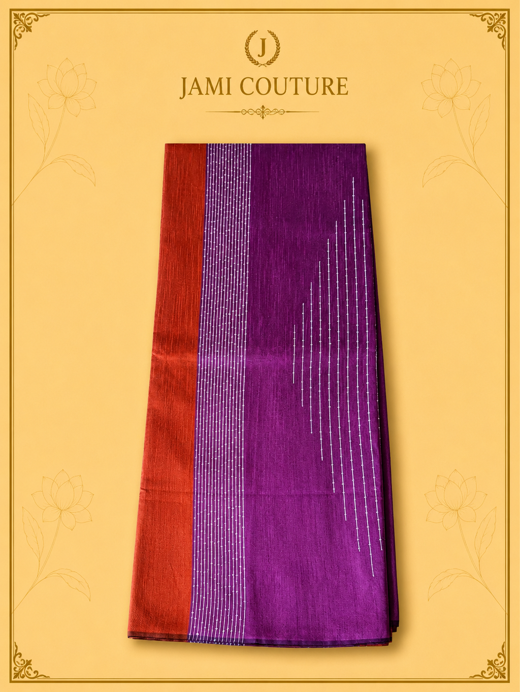 Purple & Rust Color-Block Party Wear Silk Saree with Fringe Tassels | Matching Purple Blouse