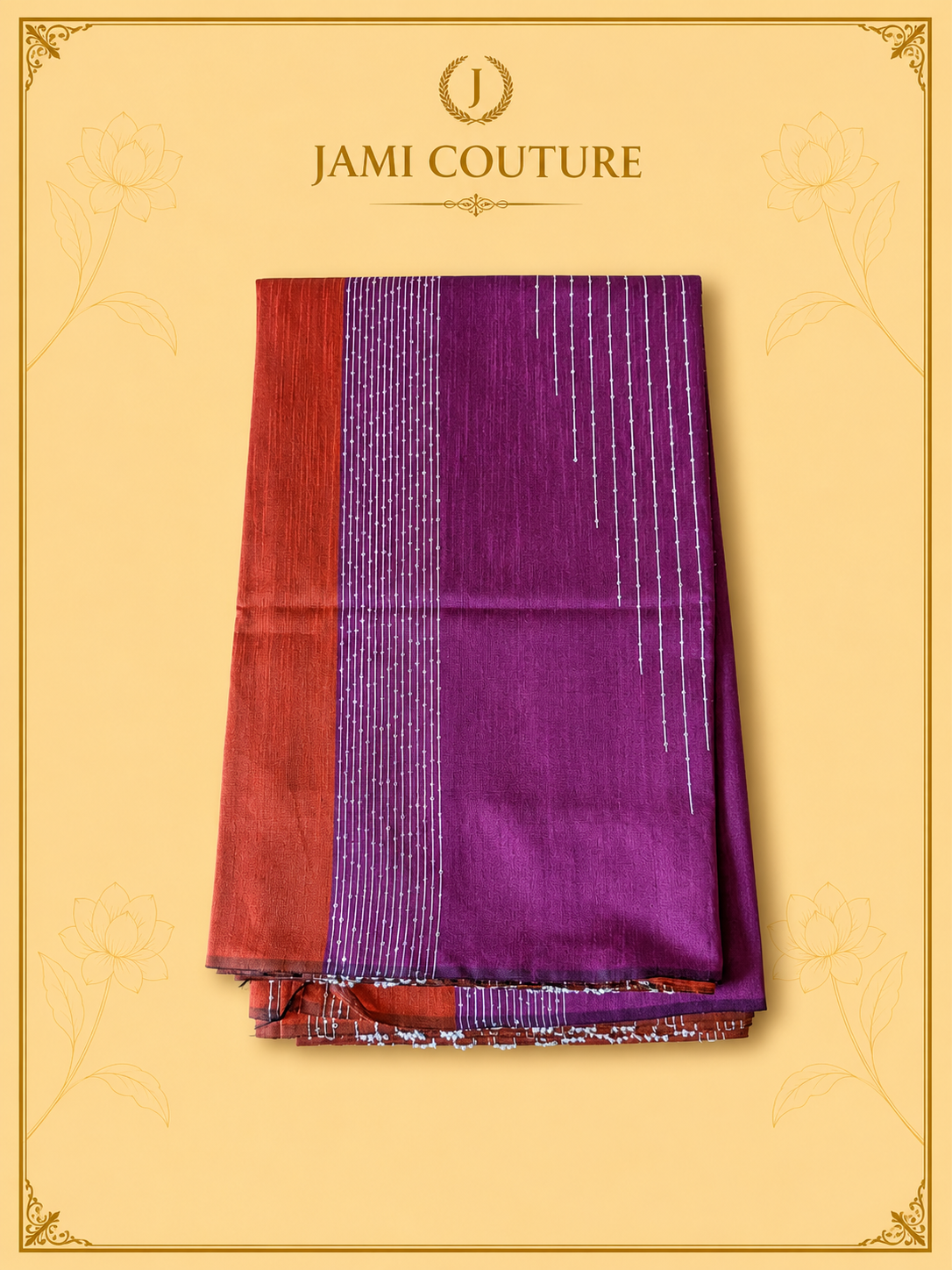 Purple & Rust Color-Block Party Wear Silk Saree with Fringe Tassels | Matching Purple Blouse