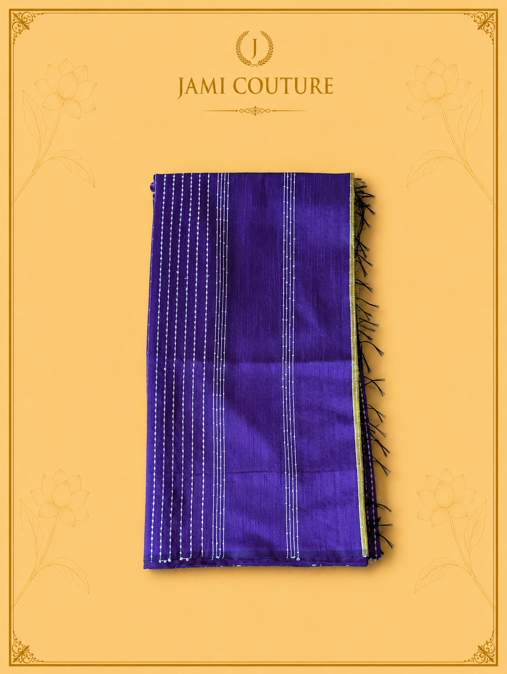Royal Purple & Mustard Color-Block Party Wear Silk Saree with Fringe Tassels | Matching Mustard Blouse
